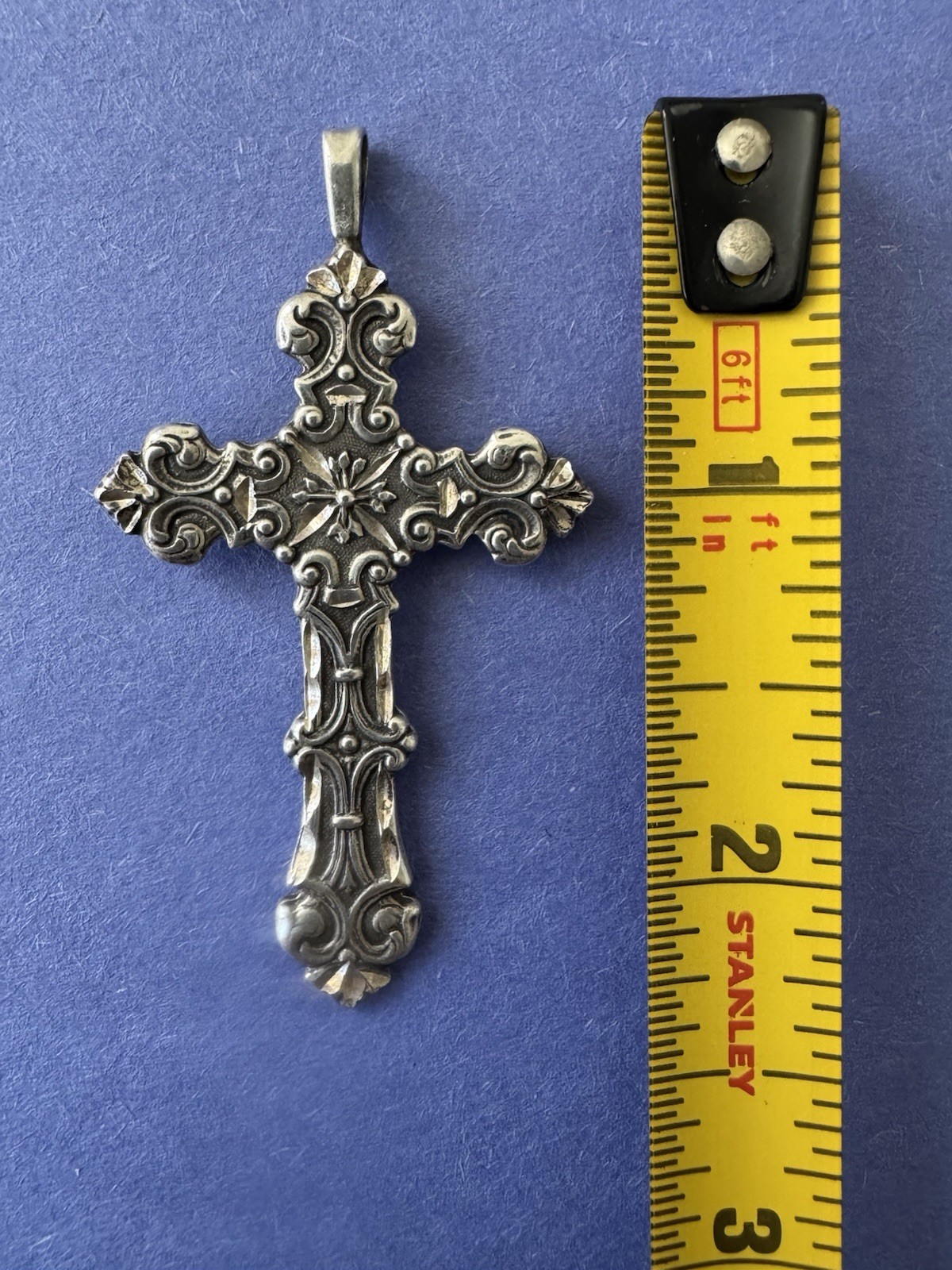 Antique Victorian .925 Sterling Silver Gothic Cross Pendant Ornate Religious