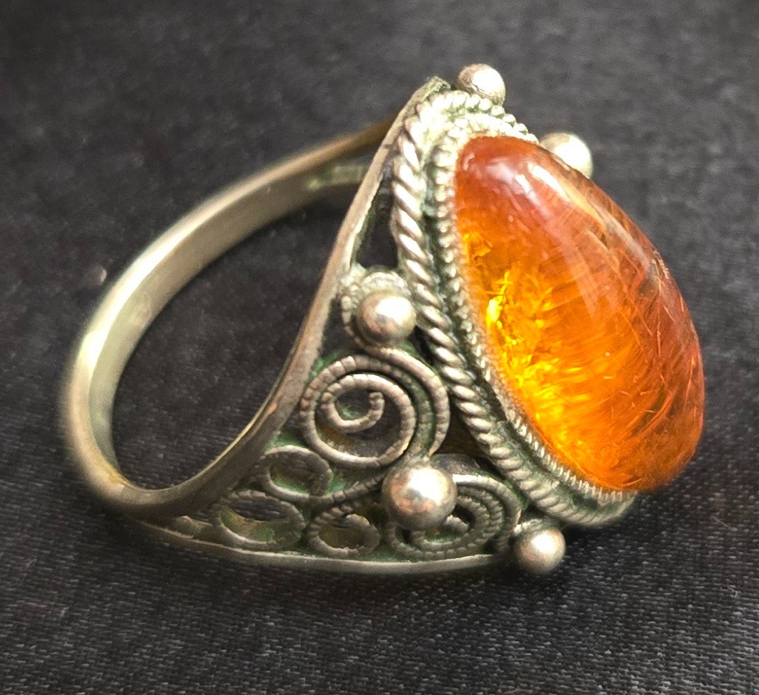 Vintage Signed Latvian Amber Ring made by A. Hellwigs