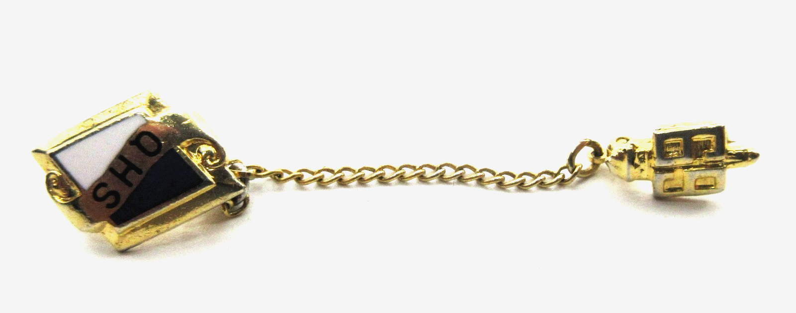 VTG 1969 QHS QUINCY HIGH SCHOOL 1960S White blue gold tone small Pin link chain