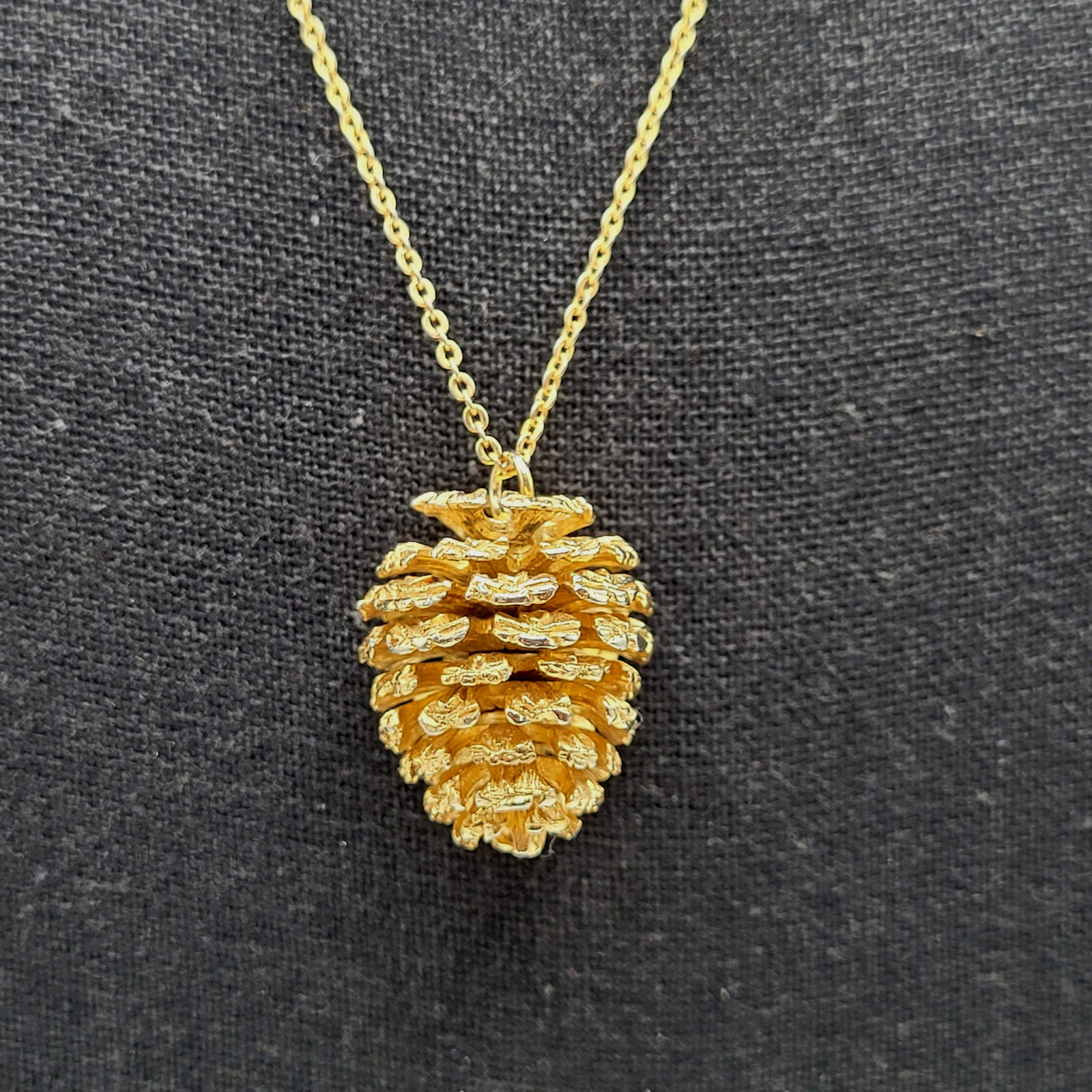Pinecone Articulated Pendant w Chain Woodland Holiday Nature Gold Tone Necklace