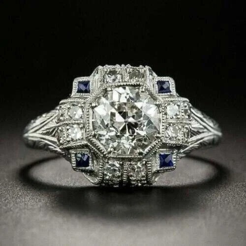 Art Deco Style 2Ct Round Lab Created Diamond Anniversary 14K White Gold FN Ring