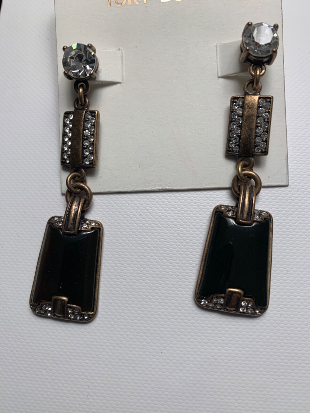 Ann Taylor Vintage Bronze, Crystal, Brown Acetate Earrings