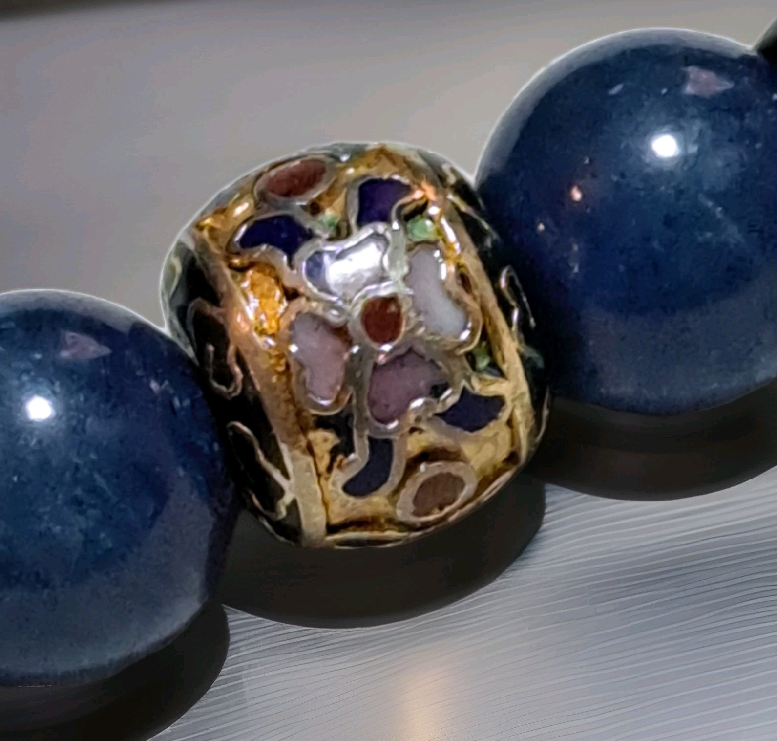Estate Vintage Stunning Cloisonne Blue Sodalite Lava Bead Statement Necklace EUC