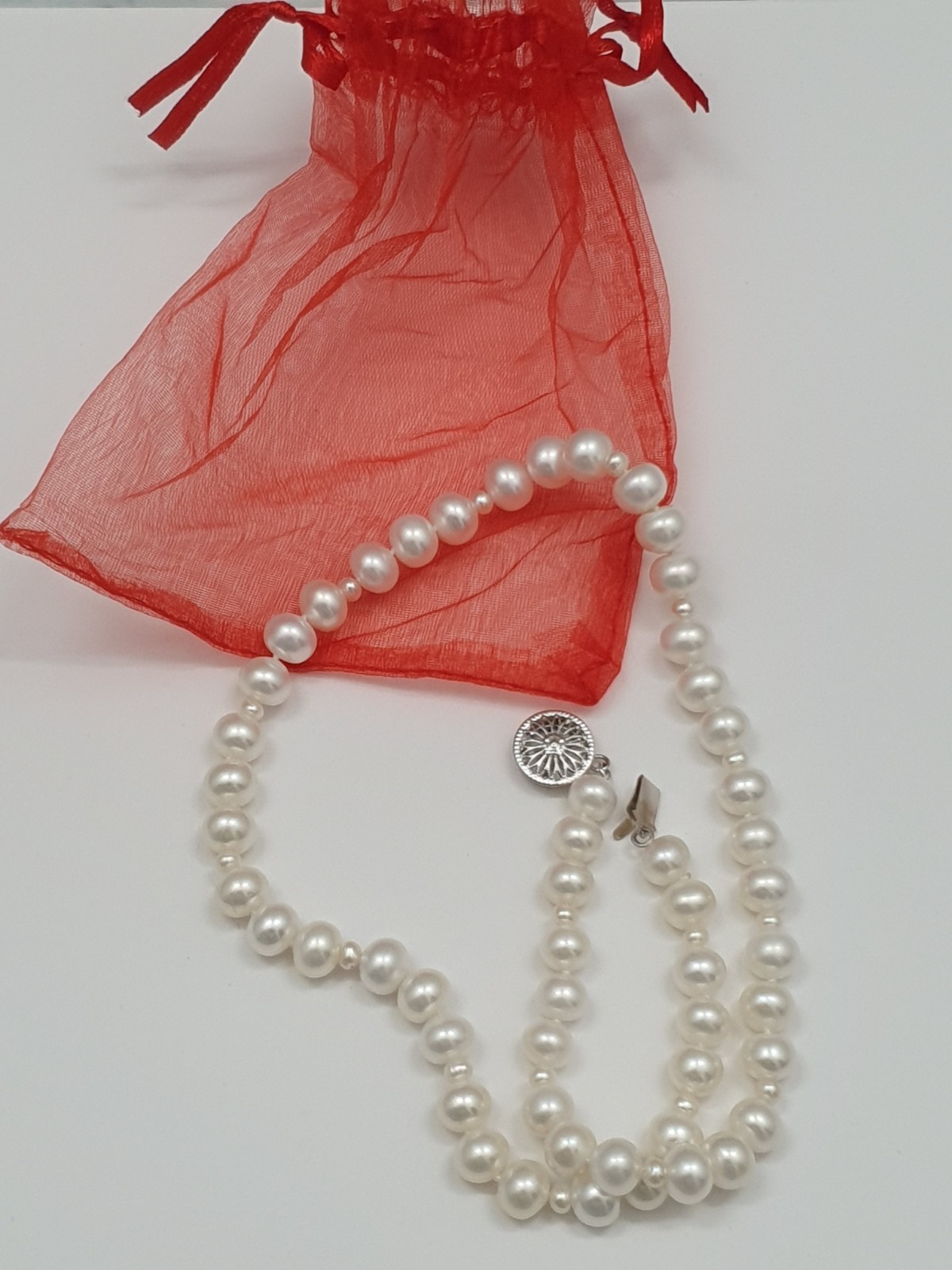 Single Strand Freshwater Pearl Necklace 17″ White Traditional Gift Natural