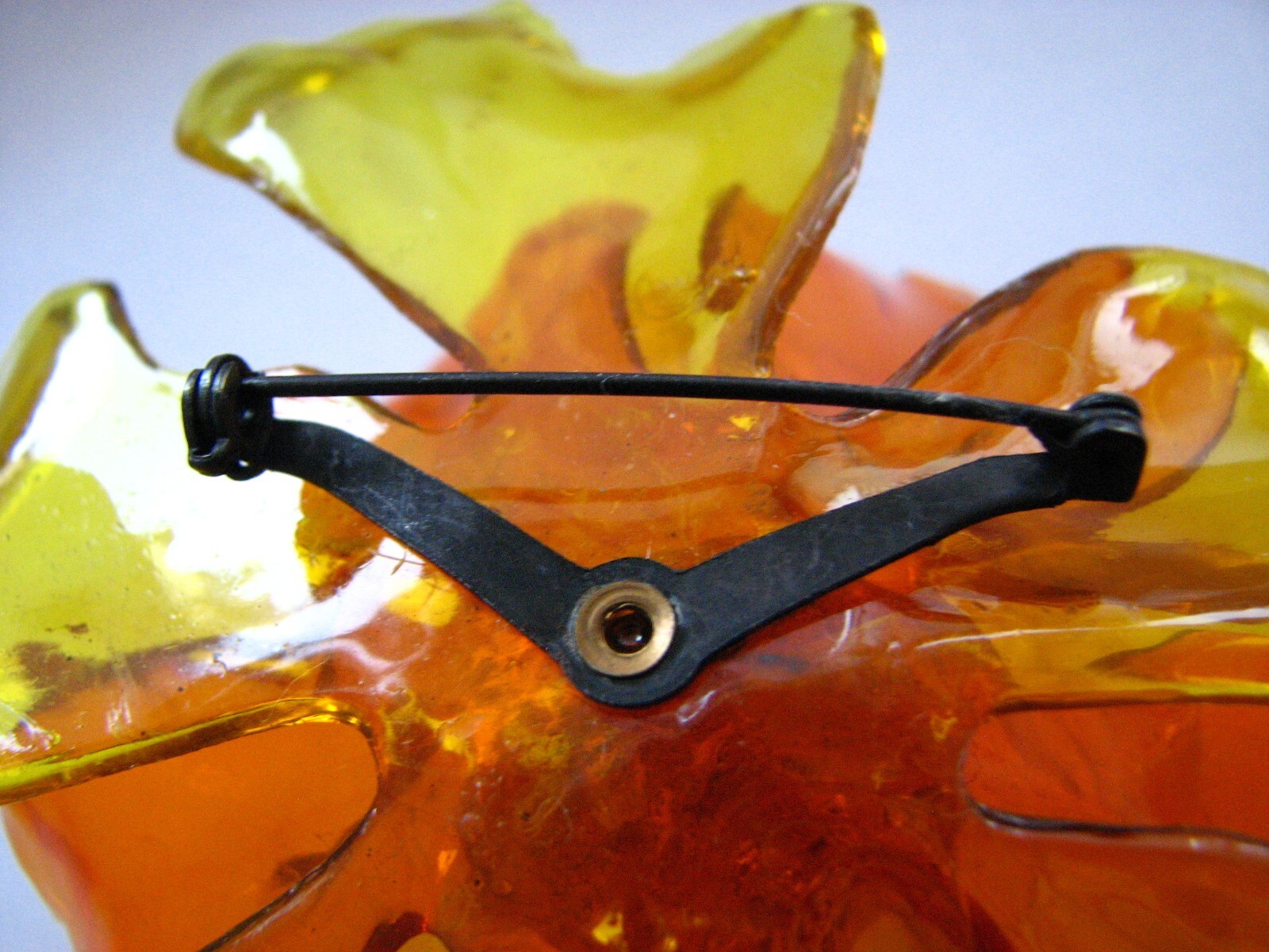 Gorgeous Vintage 1960s Massive Rhinestone Vibrant Orange Yellow Acetate Brooch