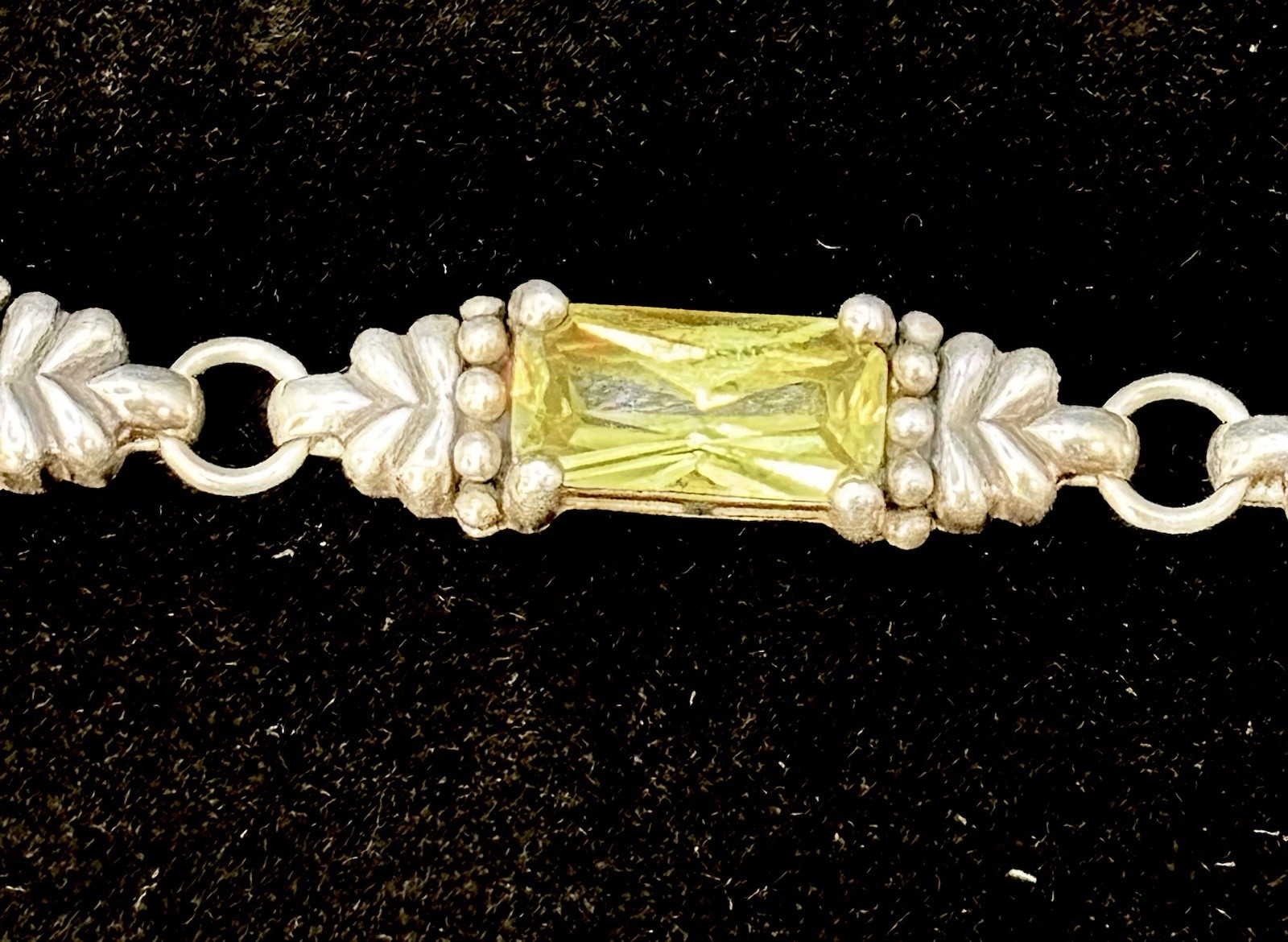 Vintage Sterling Silver 925 Lemon Lime Quartz Crystal Artisan Link Bracelet 6.5″