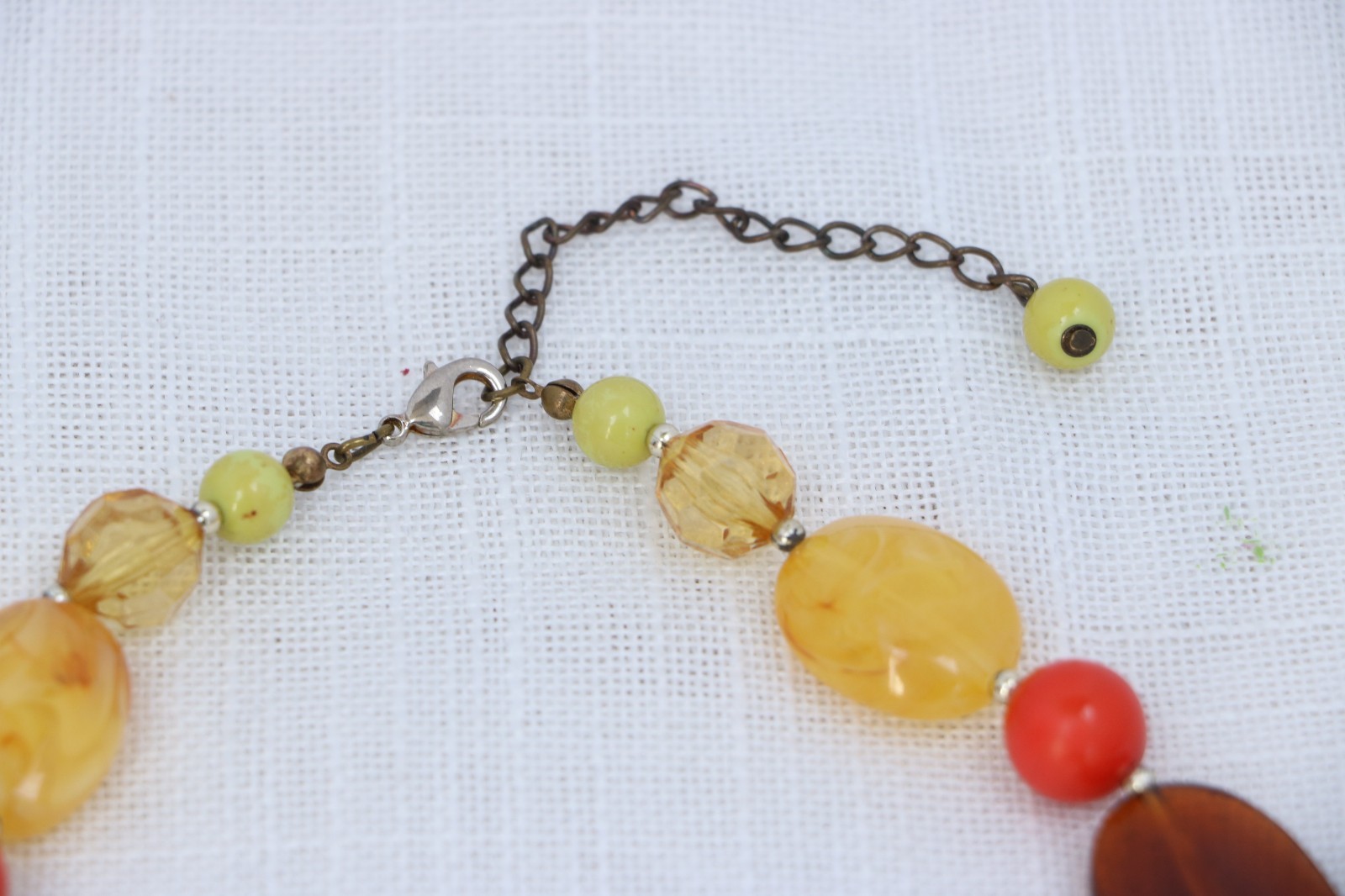 Multicolor Beaded Statement Necklace Chunky Acrylic Resin Boho Earth Tone Adjust