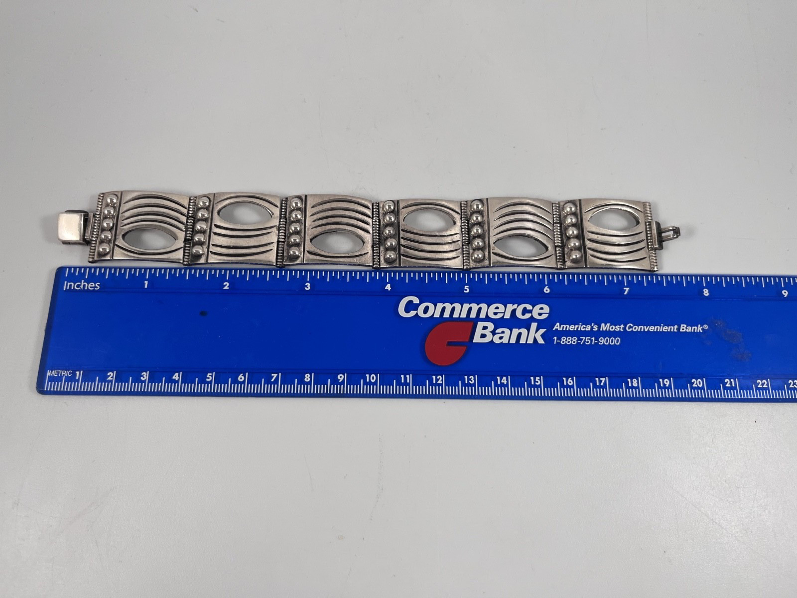 STERLING SILVER MODERNIST VINTAGE MEXICAN PANEL BRACELET 7.5 in