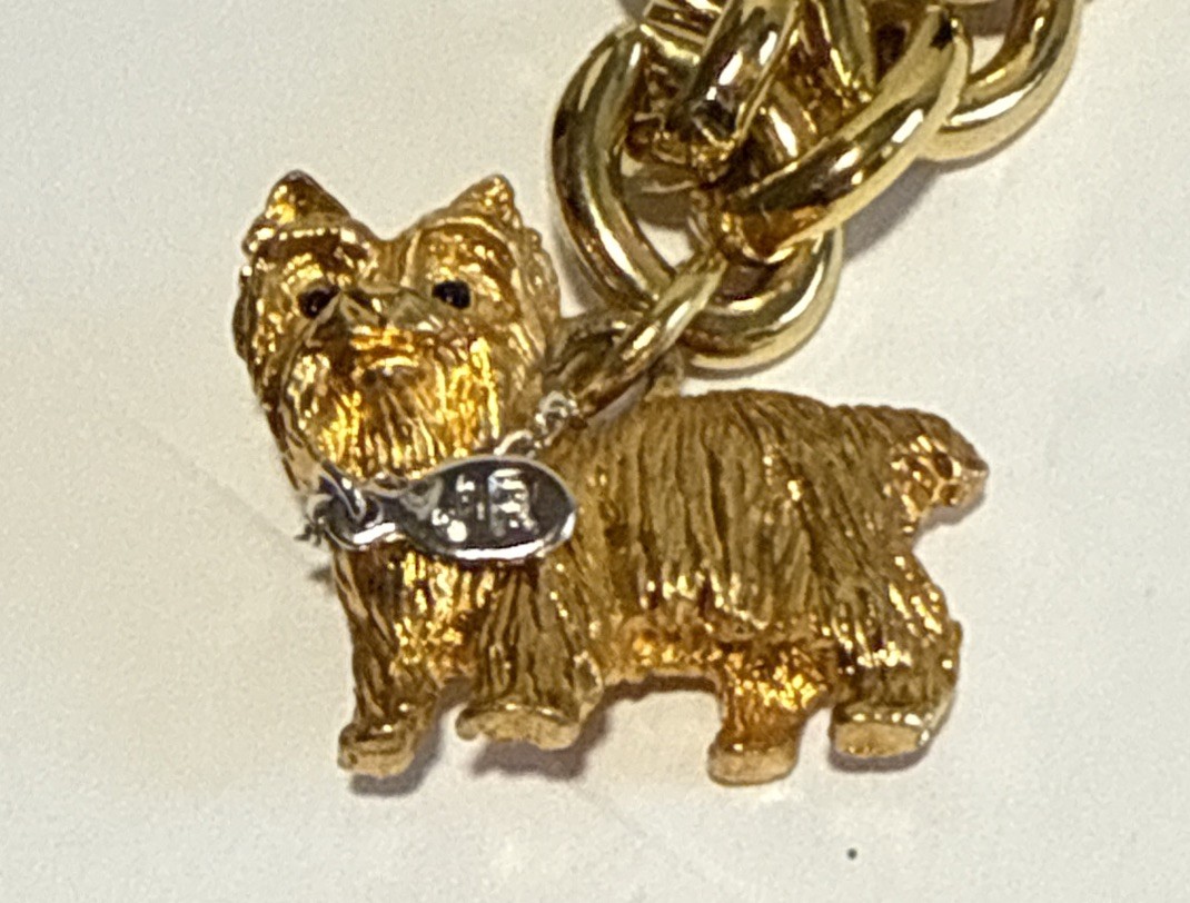 Vintage Joan Rivers Yorkshire Terrier Goldtone Charm Bracelet Yorkie Dog 7”