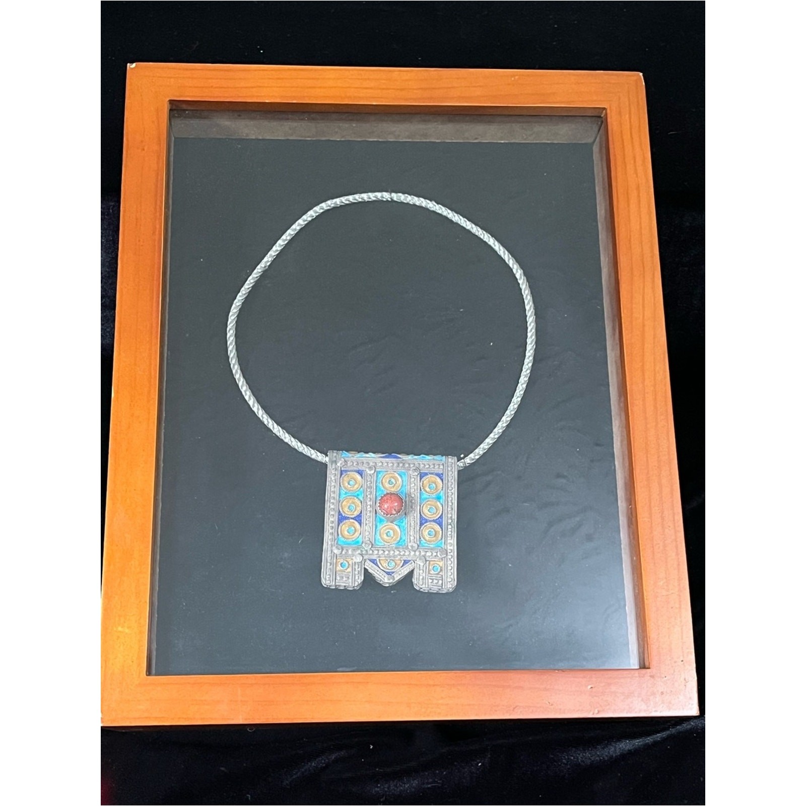 Vintage/Antique Moroccan Berber “Hirz” amulet pendant Necklace in Frame