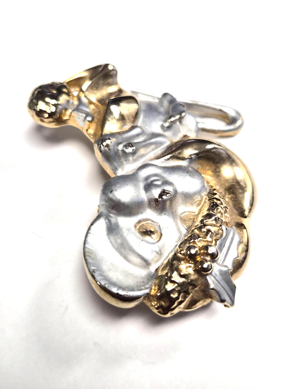 Vintage 80’s Mixed Metal Silver & Shiny Gold Tone Christmas Mouse Pin / Brooch