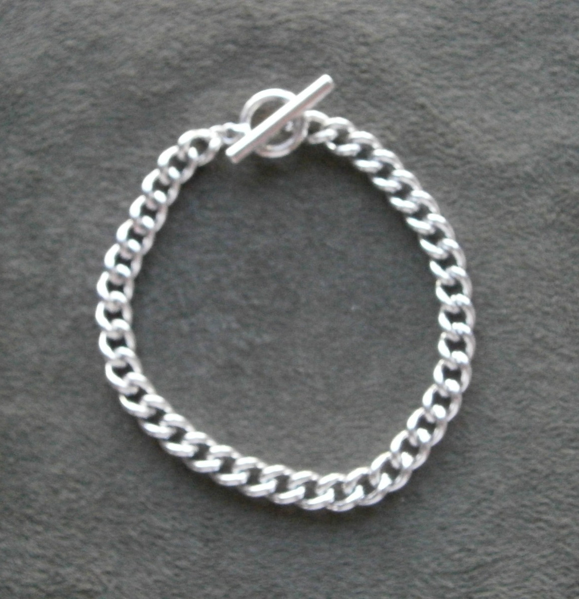 SU Curb Chain Link Vintage Shiny Silvertone Toggle T-Bar Bracelet 7.25″ ~ 14.8g