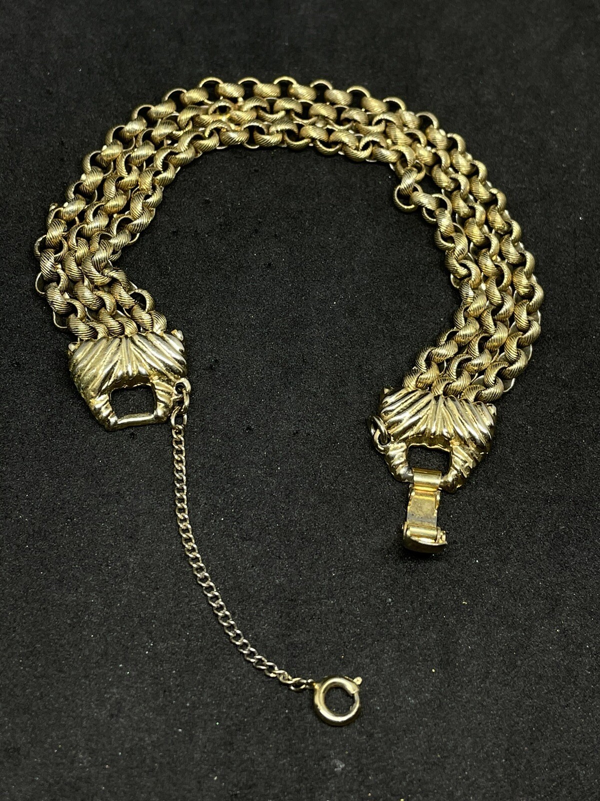 Vintage Goldette NY Gold tone bracelet 7” Security Chain Signed Signs Of Wear