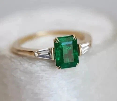 2.45Ct Art Deco Style Lab Created Green Emerald Wedding 925 Silver Wedding Ring