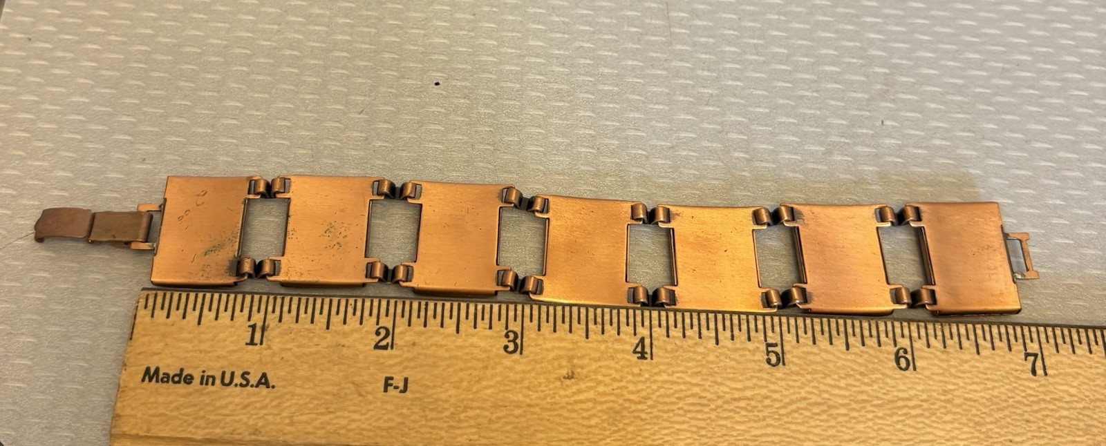 MCM Vintage Copper Bracelet Dot Pattern Domed Linked Panels 7” unsigned