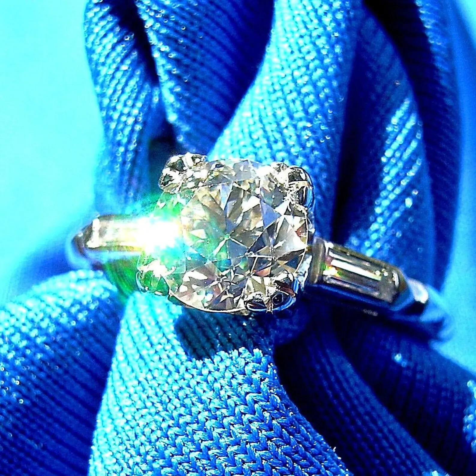 Original EARTH MINED DIAMOND Deco Engagement Ring Vintage PLATINUM Solitaire 7.5