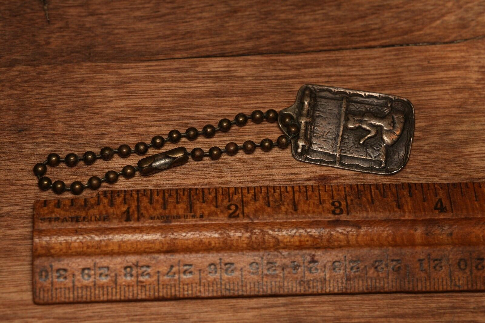 Woman Weaving Charm Dog Tag Silver Tone Vintage