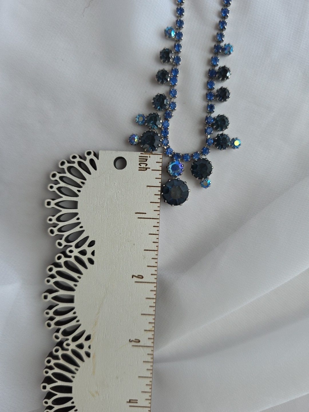 Mid Century Two Tone Blue Rhinestone Choker Necklace 16″