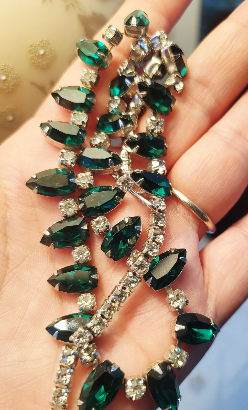 Vintage Signed Kramer Green Rhinestone Necklace