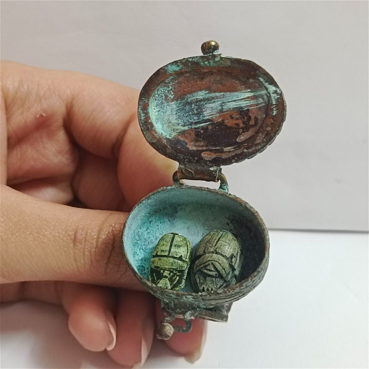 Rare Handmade Egyptian Falcon Copper Ring Turquoise Stone Antique Style Jewelry