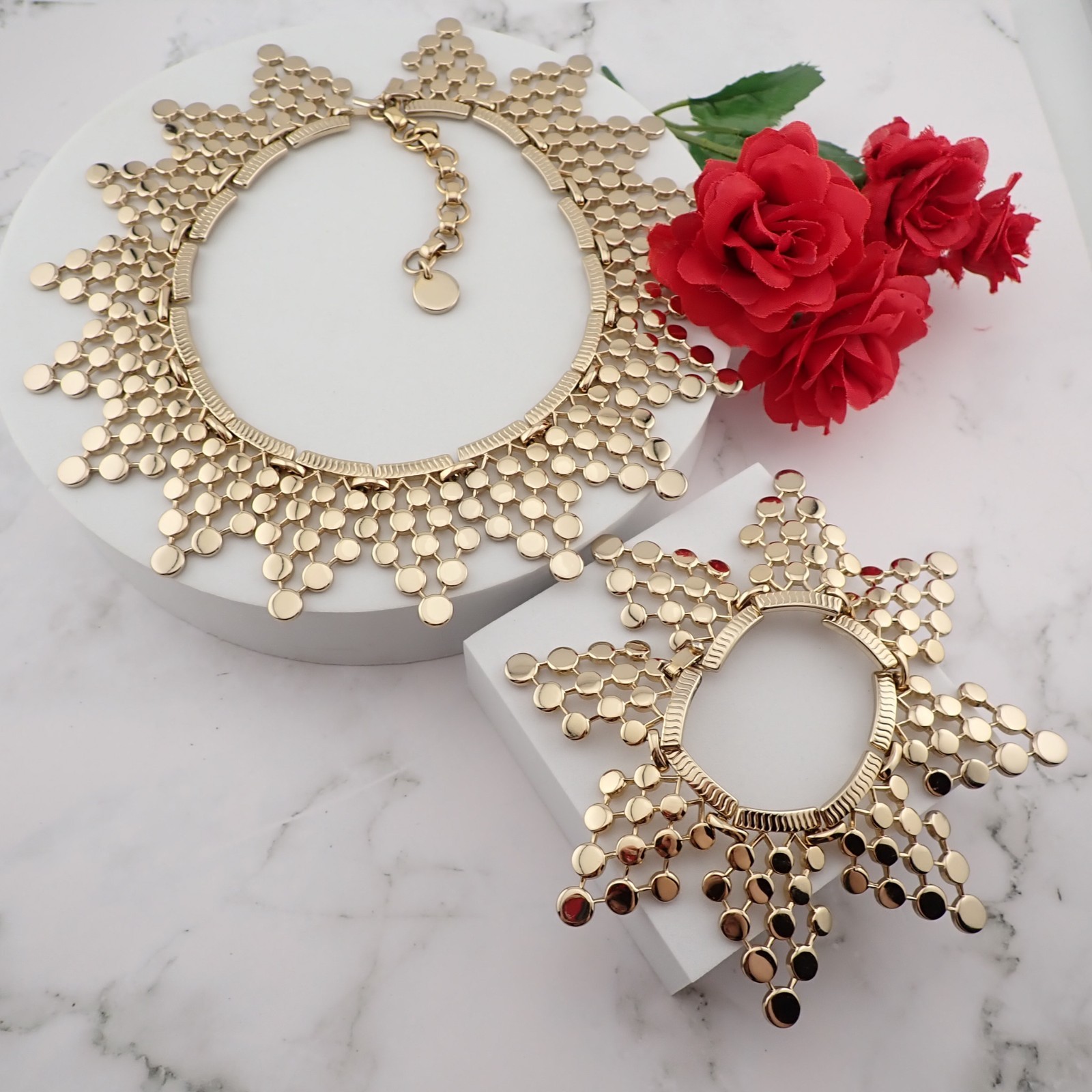 VTG Rare Monet 1954 Portico Starburst Mini Disk Triangle Necklace Bracelet Set