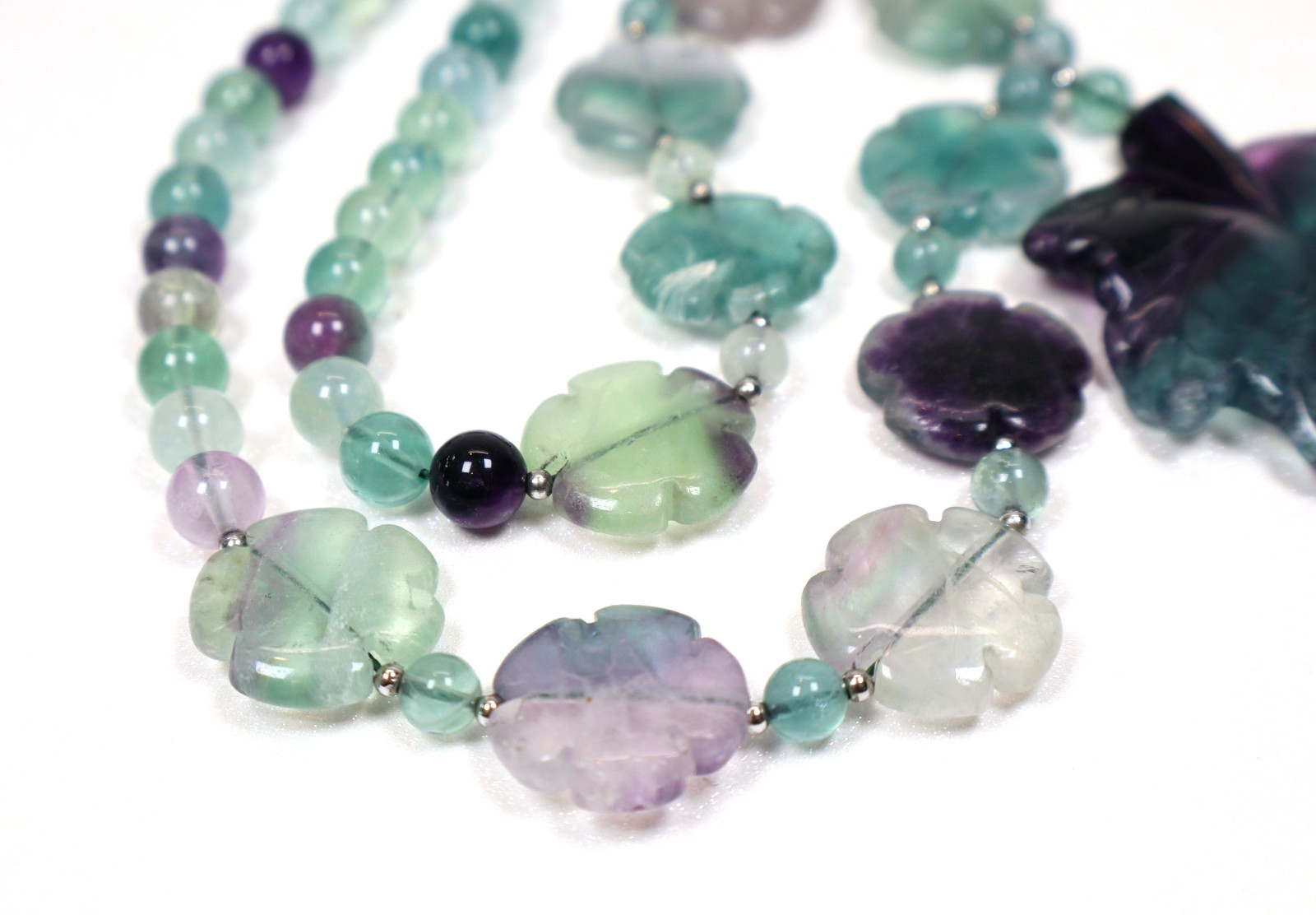 Rare Vintage Chinese Carved Fluorite & Sterling Silver Pendant Necklace