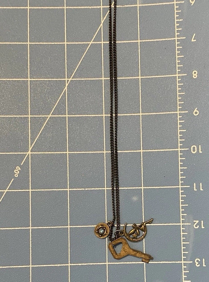 Copper Tone OOAK Vintage Key Pendant & Fairy Charm and Key Necklace Long Chain