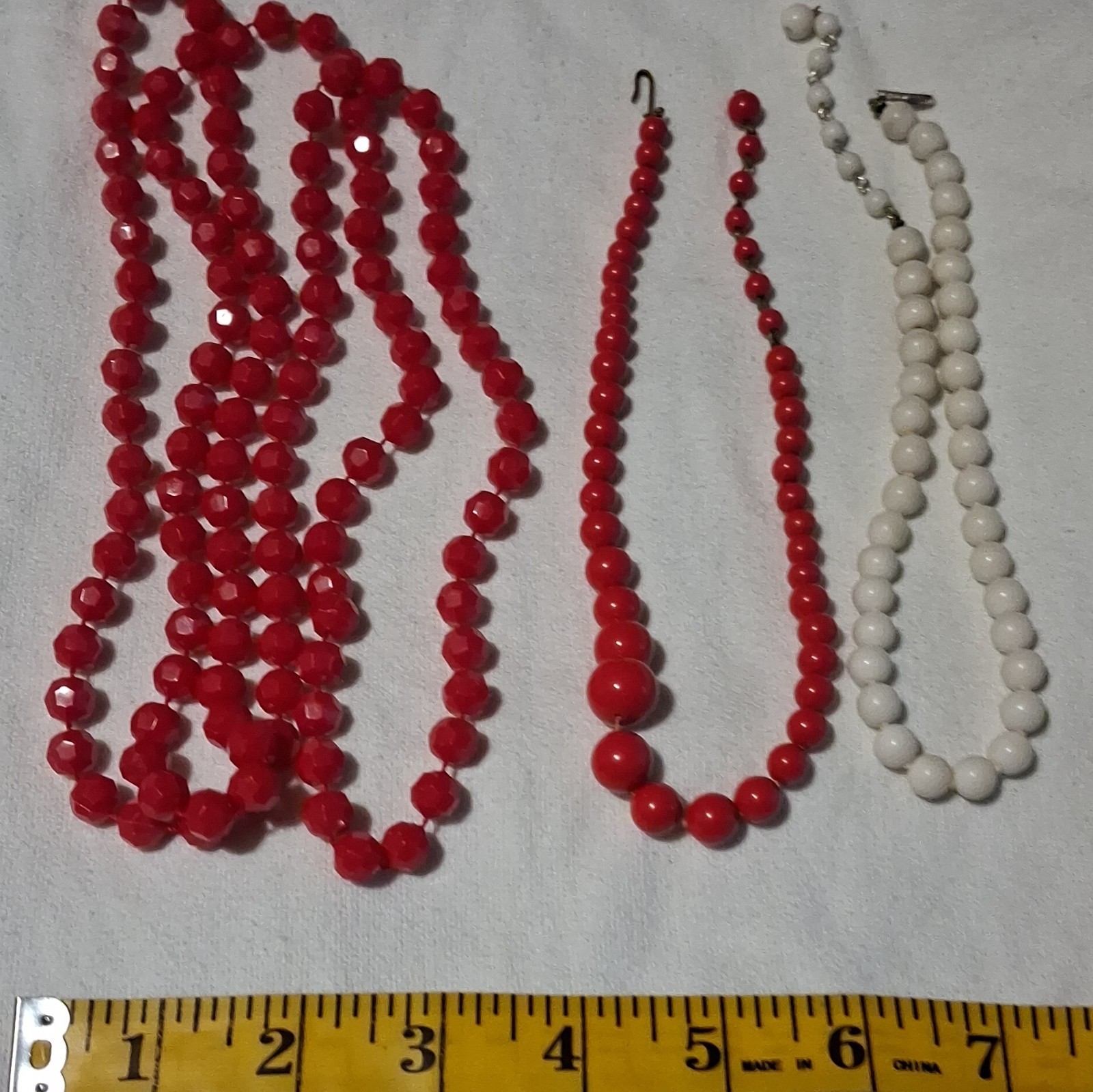 Mixed Lot Beaded Necklaces Red & White Fashion Jewelry Unisex Adults 3pc