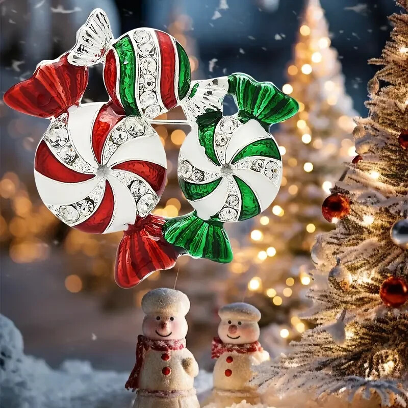 Festive Holiday Candy Brooch Pin – Zinc Alloy Christmas Themed Accessory