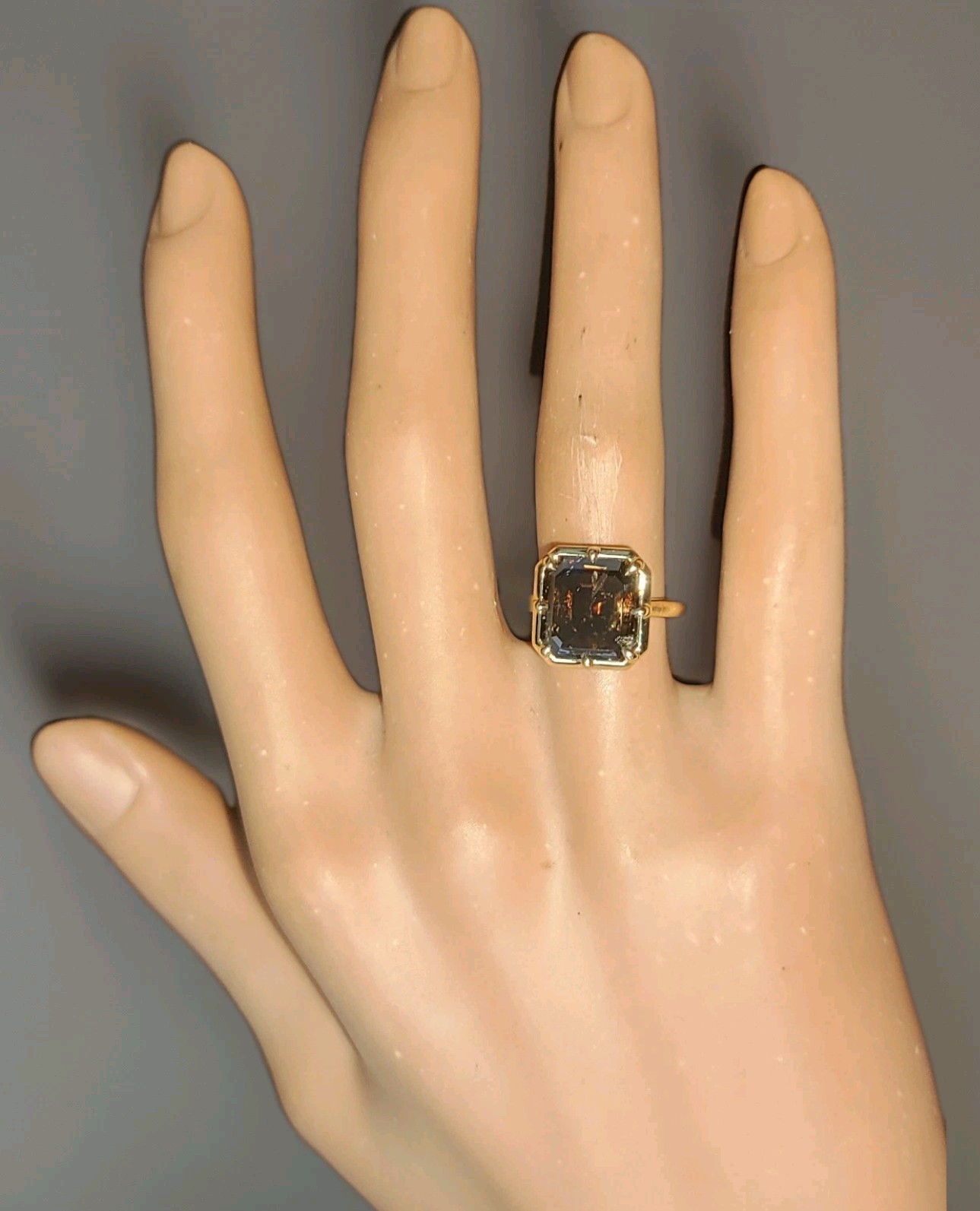 14k Yellow Gold Engagement Ring 4.46ct.Natural Asscher Cut Champagne Diamond
