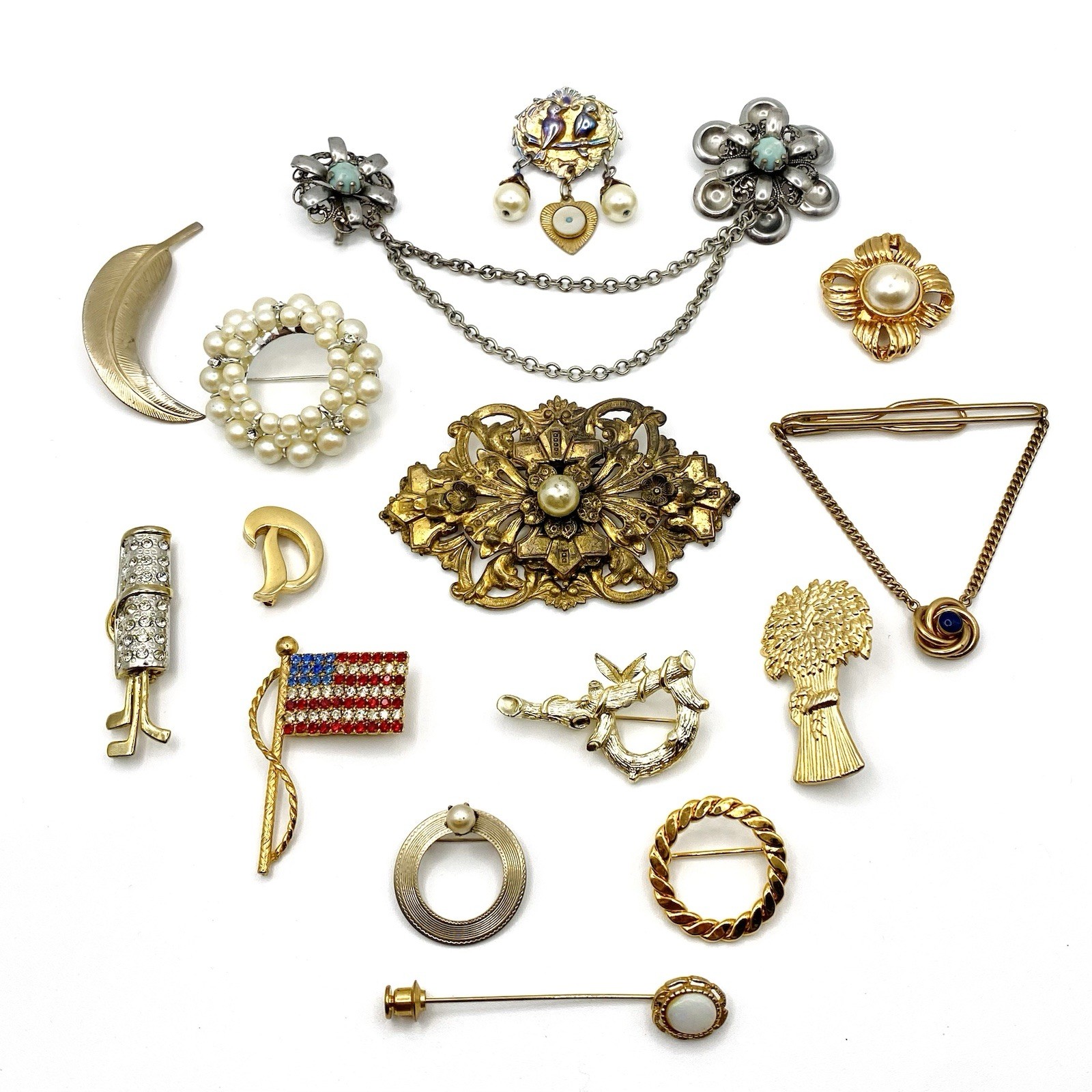 Vintage 15 Brooch Pin Lot Victorian Art Deco Nouveau Whimsical Sarah Cov Other