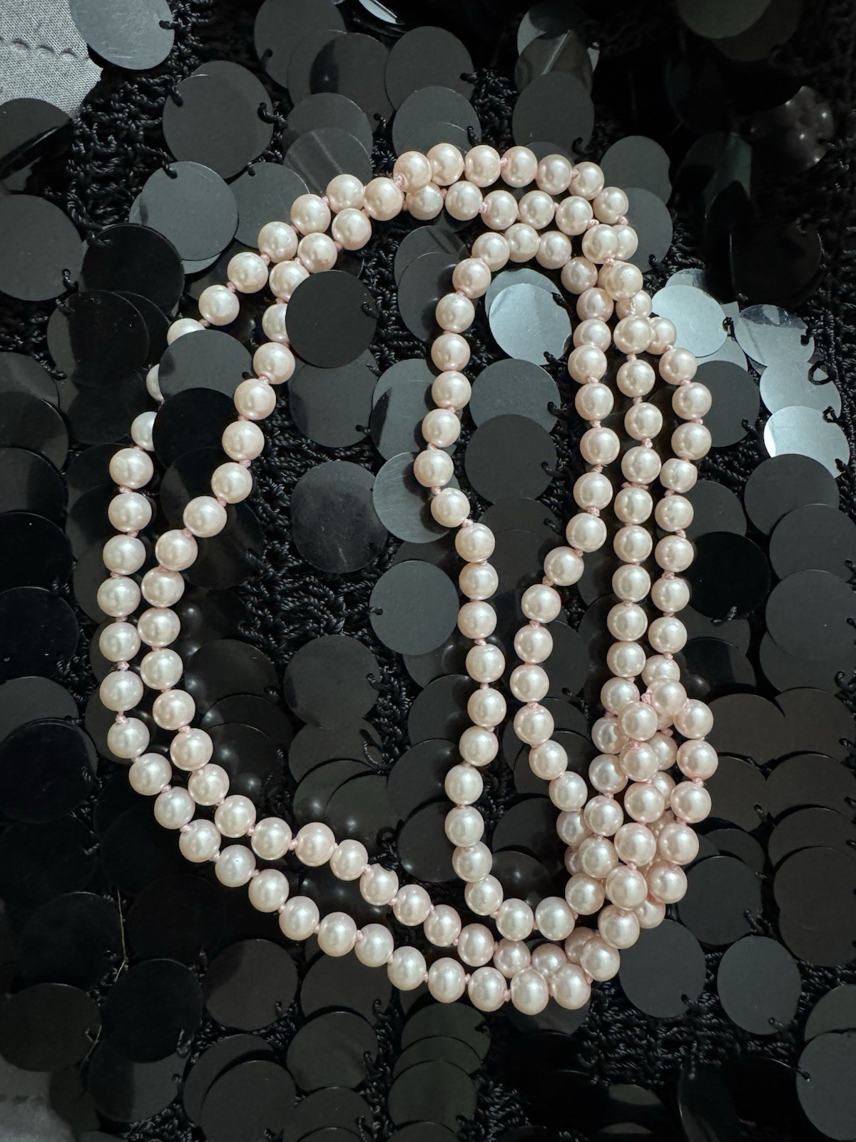 Long Purple Yellow Beige Turquoise Black Faux Pearl Necklace Length 25”