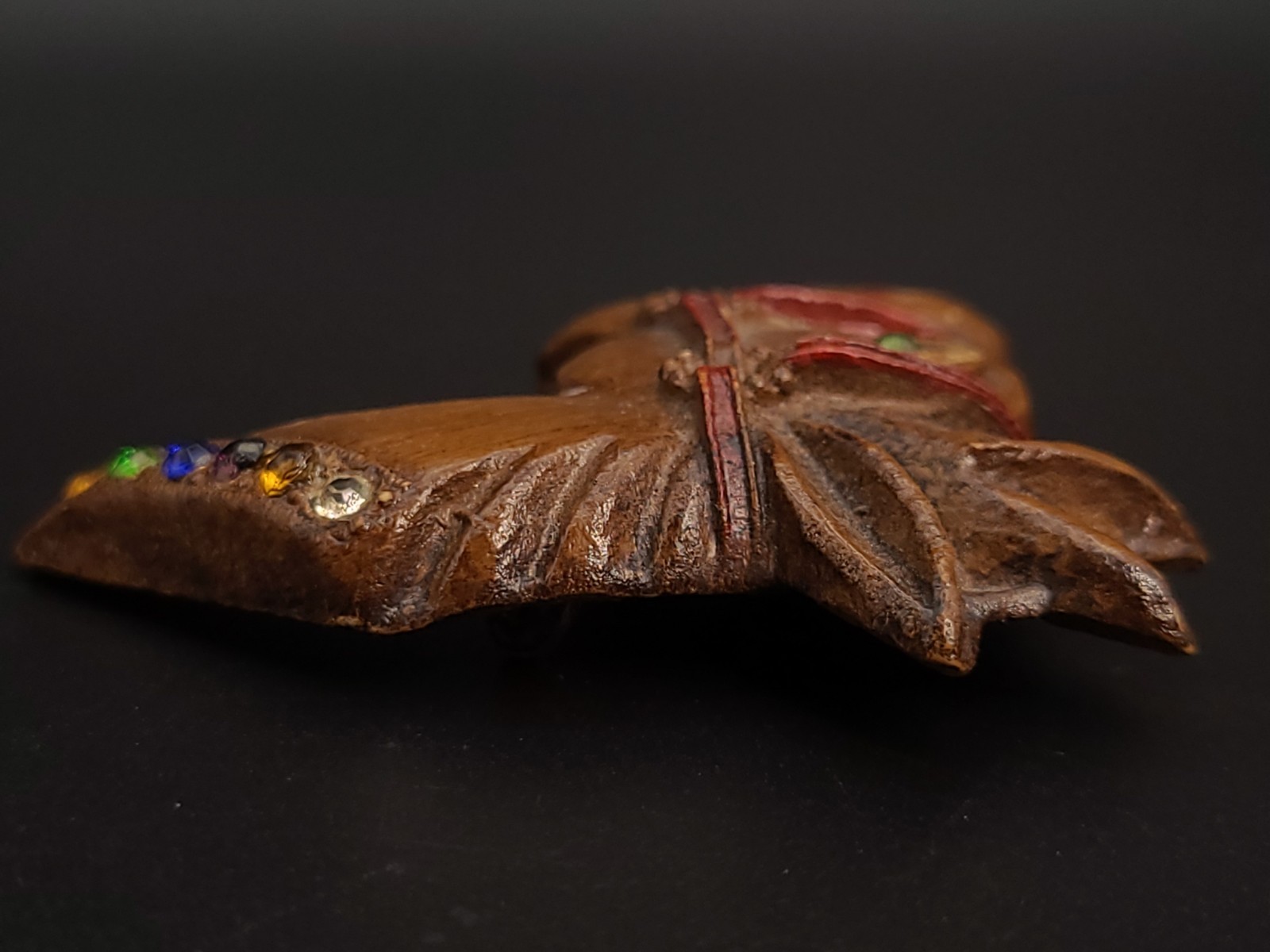 Vintage Handcrafted Wood Horse Head Brooch Rhinestone Pin