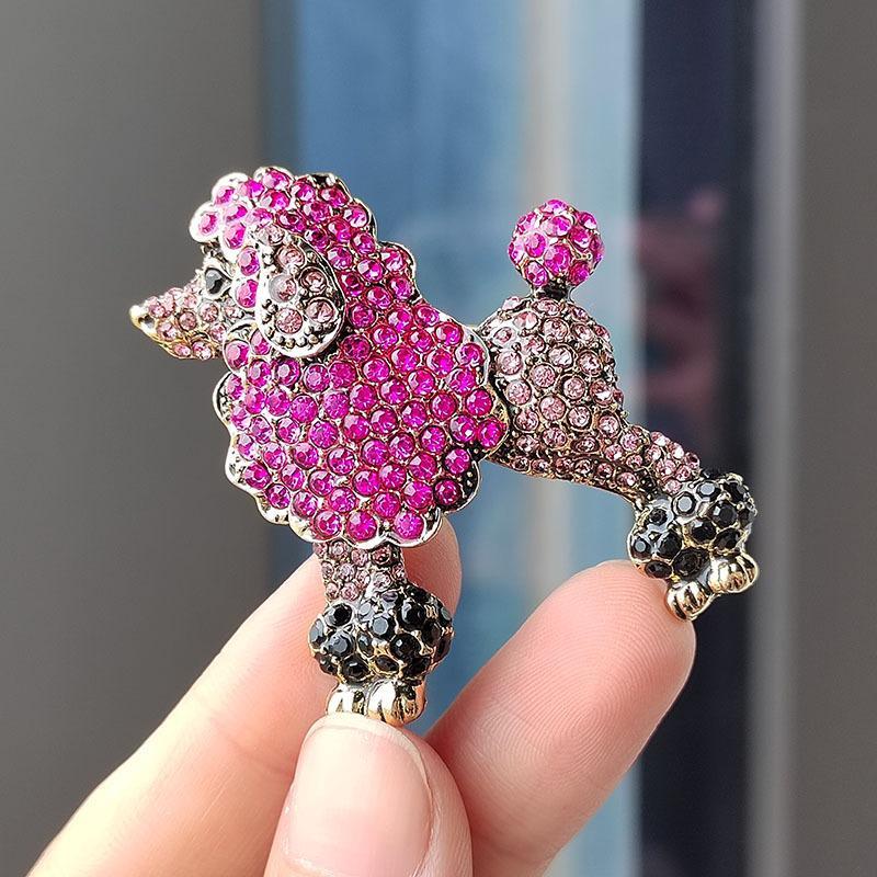 2-color Sparkling Rhinestone Poodle Dog Brooches Women Animal Party Brooch Pins