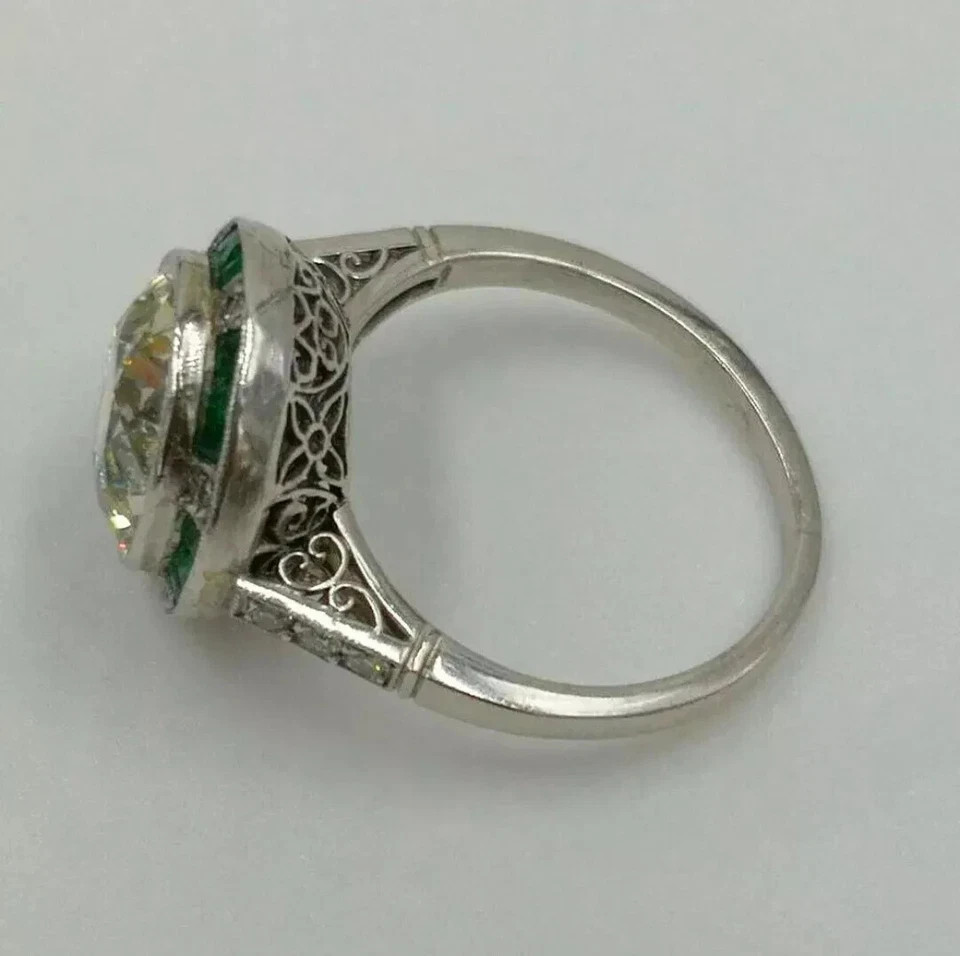 Art Deco Style Round Cut Lab Created Diamond 925 Silver Engagement Ring