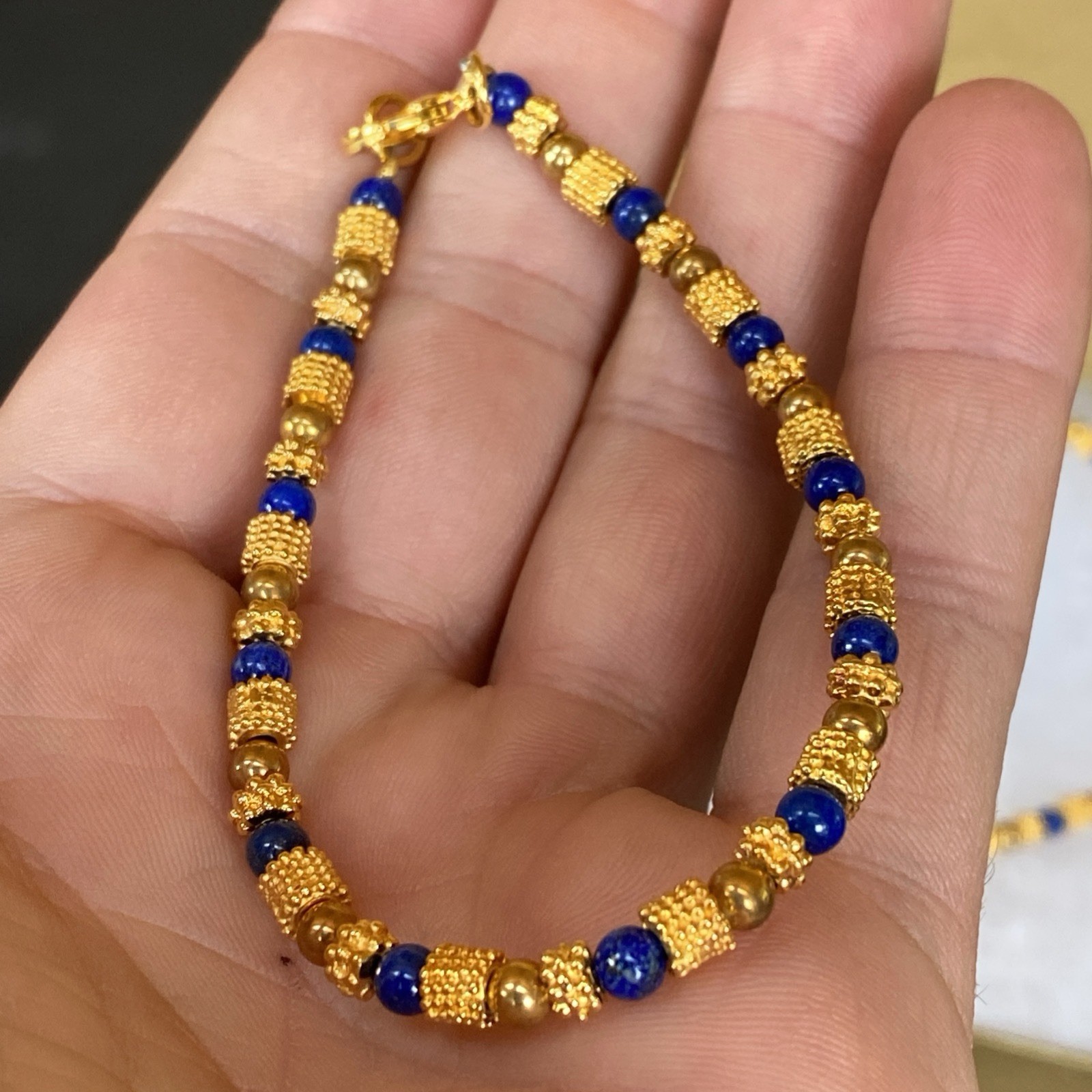 Vtg Museum Museum Art Lapis Lazuli Beaded Necklace Bracelet Etruscan Revival MMA