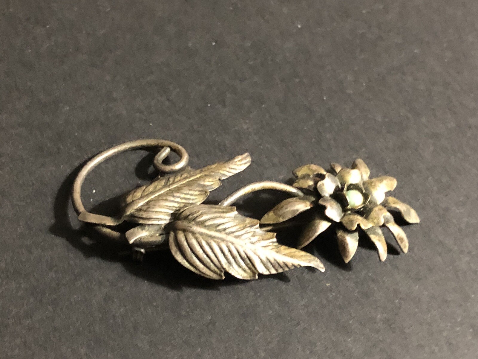 Large Vintage Bronze Color Flower Bouquet Brooch Pin w/Green Turquoise Men/Women