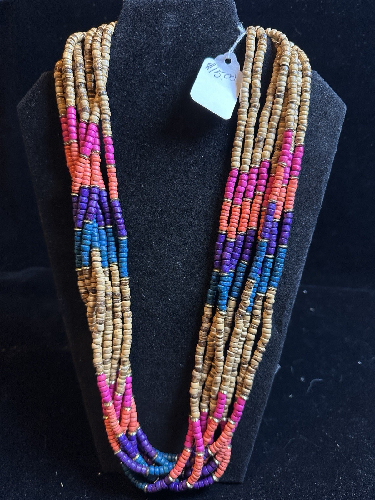 New vintage Mulitistrand Necklace Multicolor Strand Hook Clasp N.A. Style