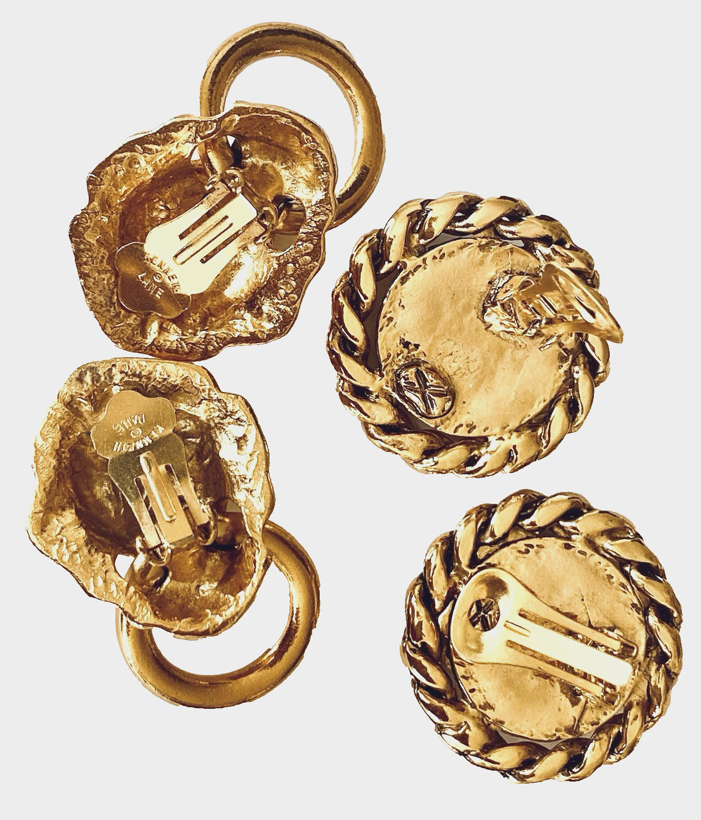 KENNETH J LANE DOOR KNOCKER LION CLIP ON EARRING & OTHER LOT 2 PAIR VTG NOS