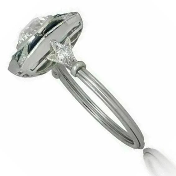 Art Deco Style Lab Created Diamond Engagement & Wedding 14K White Gold FN Ring