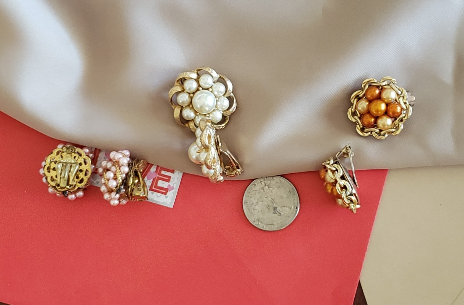 VINTAGE CLIP ON PEARL EARRINGS JAPAN HONG KONG ESTATE 1950 LOT OF 3 PAIR