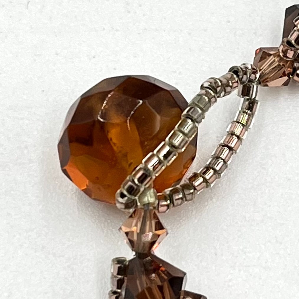 Vintage Brown Crystal Beaded Bangle Bracelet Retro Earth Tone Statement Jewelry