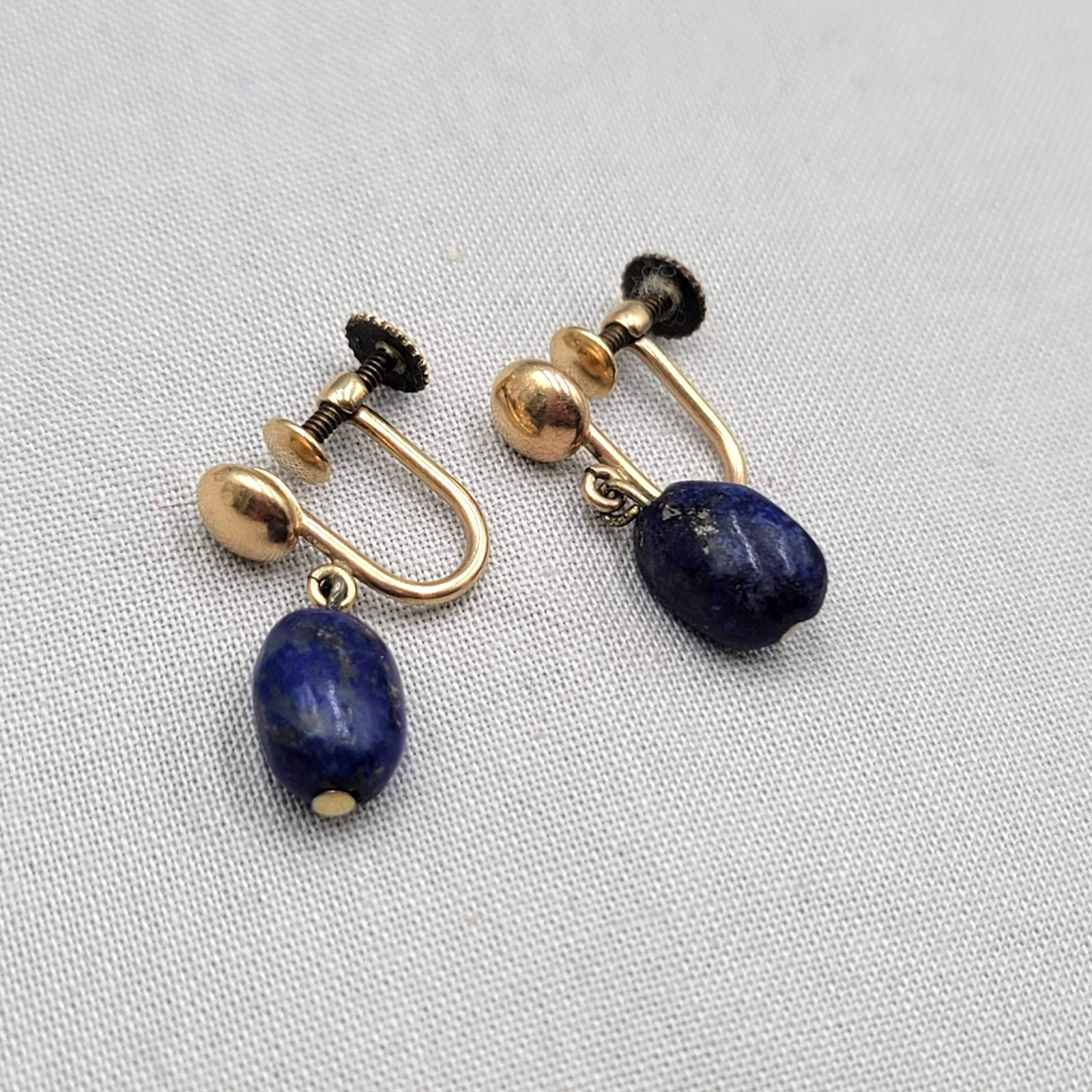 Vintage Lapis Lazuli Blue Stone Bead Clip on Earrings Gold Filled 1/20th 12k 5/8