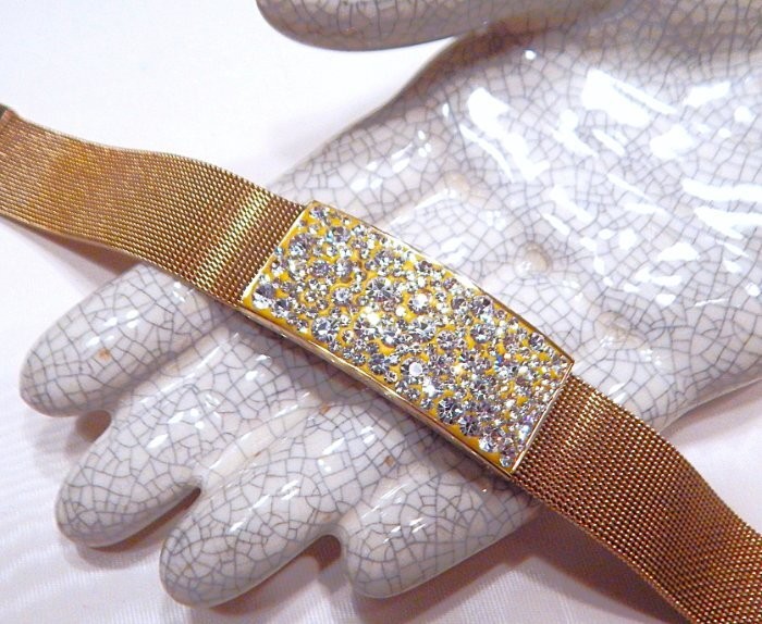 Retro Brilliant Pave Crystals Golden Mesh Band Bracelet SS LN S48