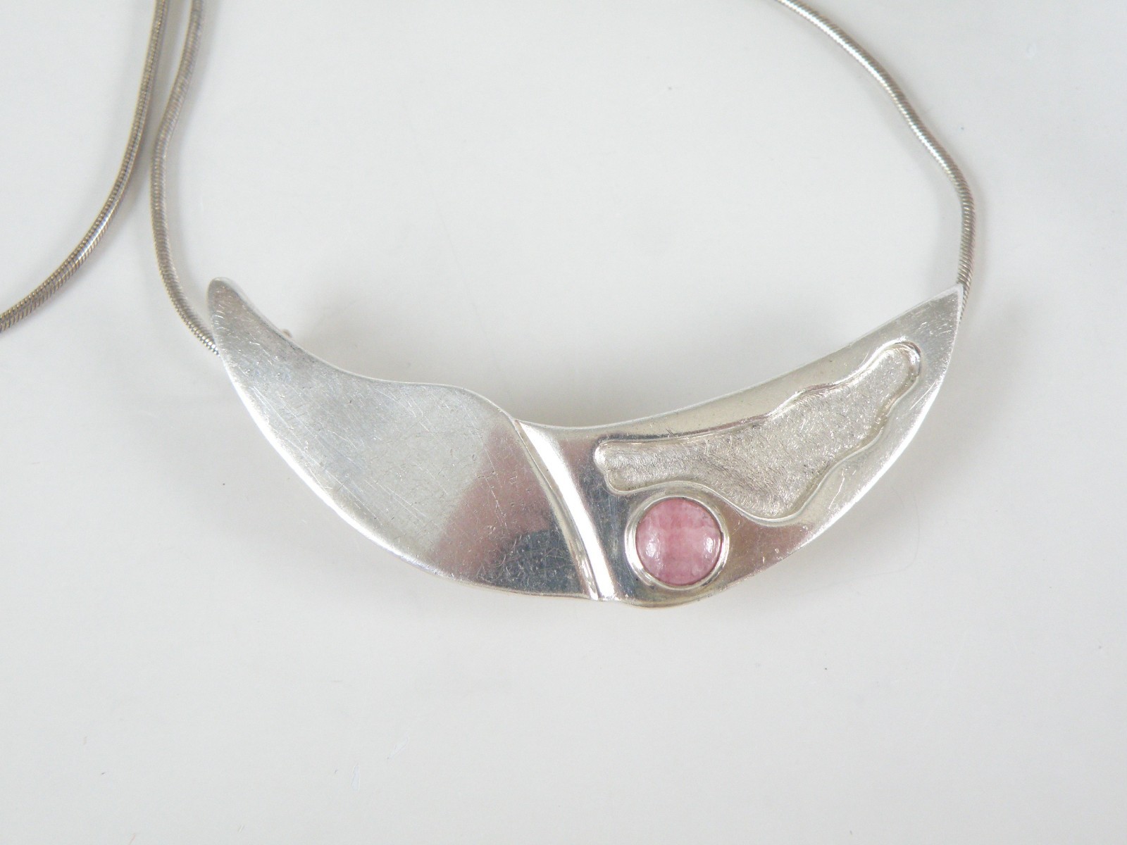 Vintage Sterling Silver 925 Artisan Modernist Rhodochrosite Slide Necklace