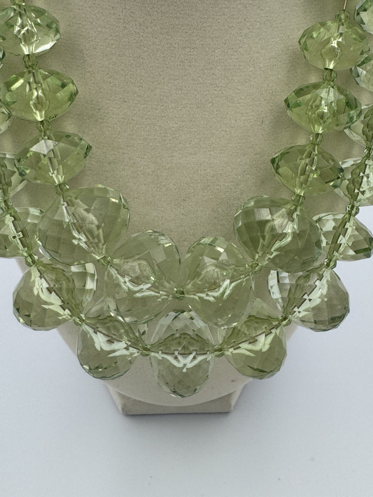 Vintage Joan Rivers Crystal Light Green Faceted Acrylic Double Strand Necklace