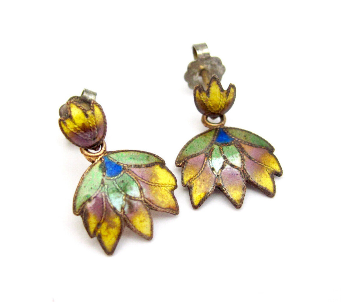 Vintage Earrings Enamel Flowers Silver Gold Guilded Dainty Birthday Anniversary