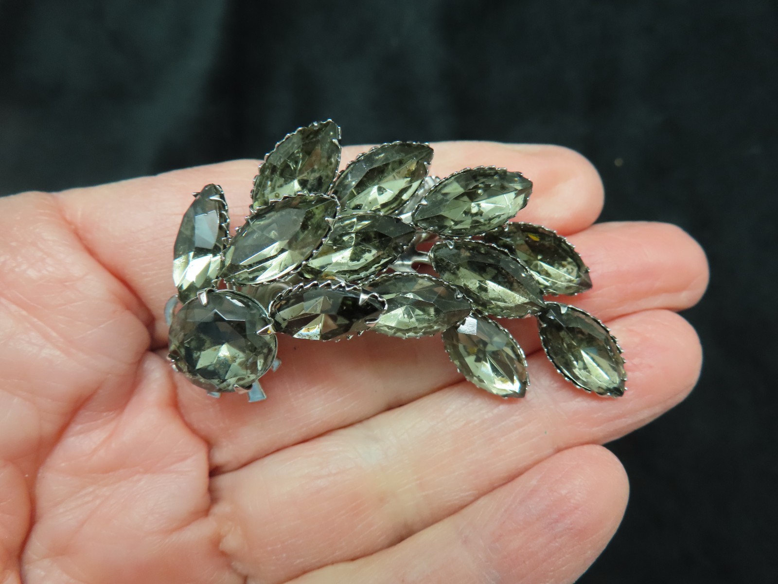 Vintage Beau Jewels 1960’s Dark Grey Navette Rhinestone Brooch On Internet $75