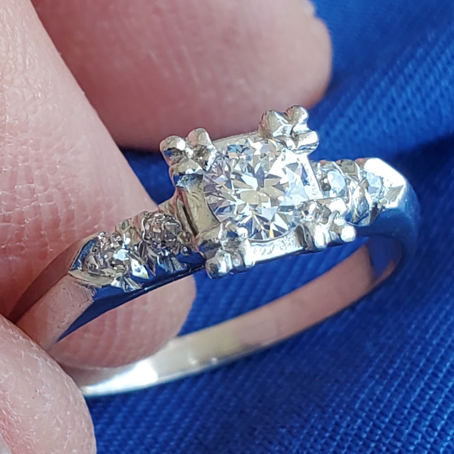 Original EARTH MINED DIAMOND Deco Engagement Ring Vintage PLATINUM Solitaire 6.5