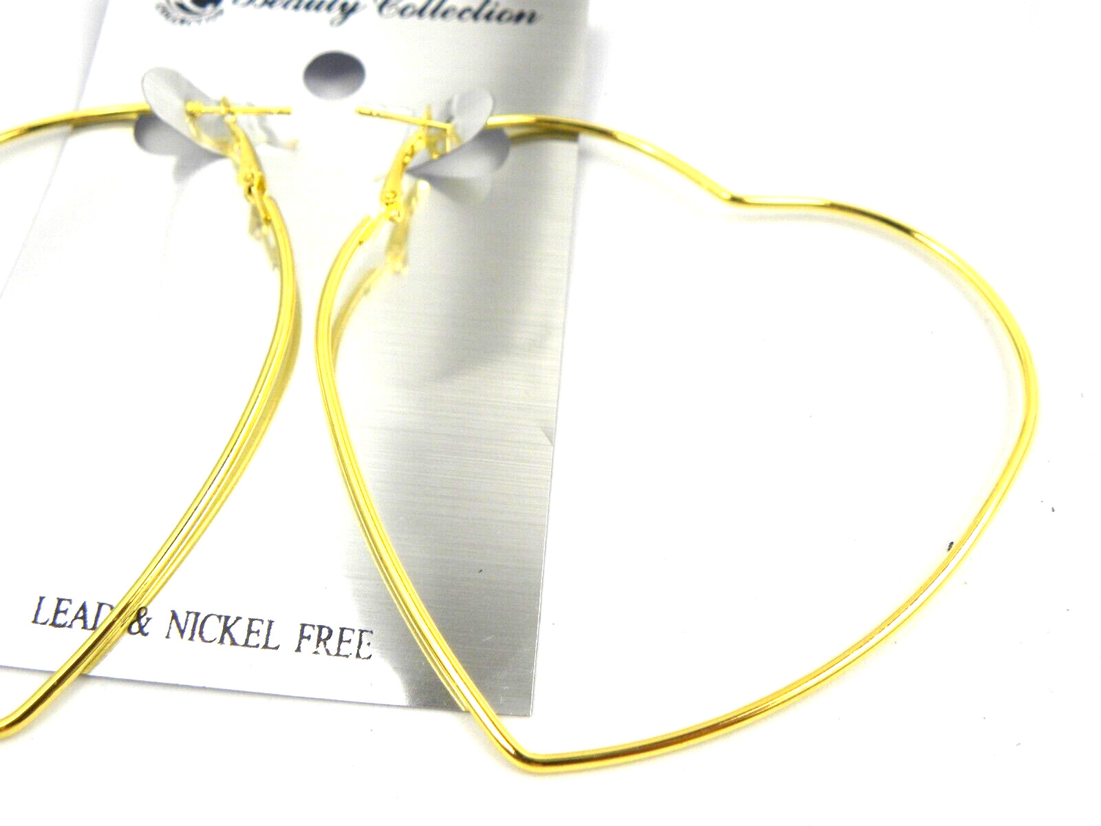 XL Heart Dangle Earrings Statement Gold Tone Pierced Nickel Free
